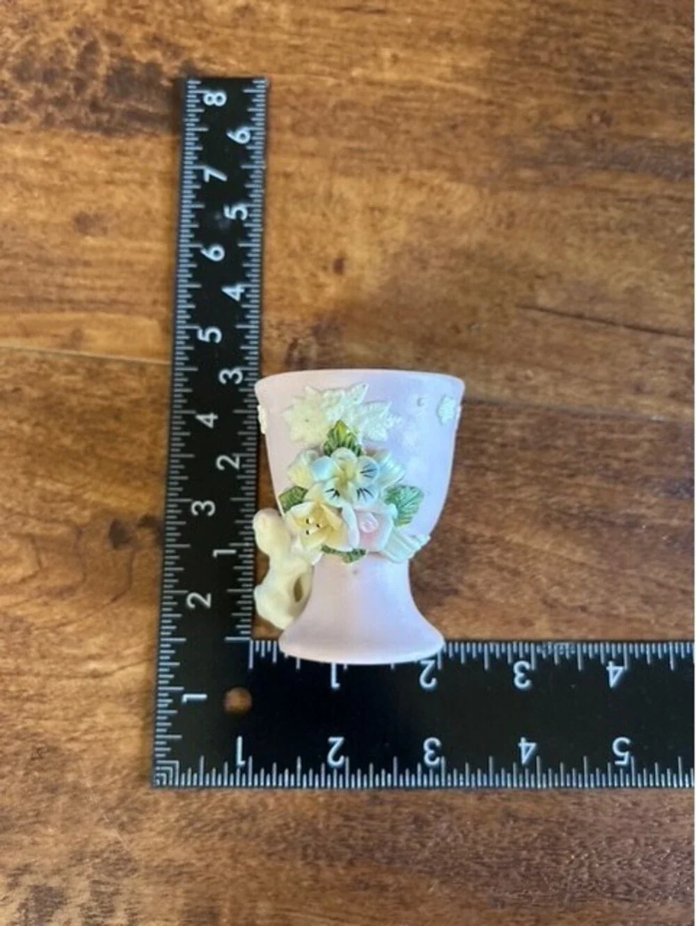 Vintage Pink Ceramic Egg Cup with Bunny and Floral Detailing